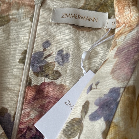 NWT Zimmermann Luminosity Belted Linen Midi Dress Beige Floral | ZIM 0 / US XS - Picture 13 of 13